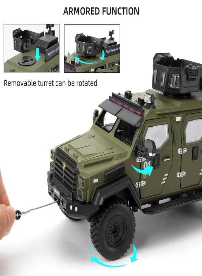LOVEPOSELY Compatible for 1:24 Saber-Toothed Tiger Alloy Armored Car Model, Collectible Diecast Armoured Explosive Protected Vehicle Toy, Pull Back Toy Car with Sound and Light for Adult Kids (Green) - Image 4